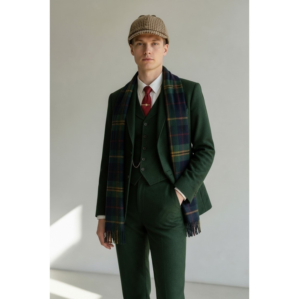 House of Bruar Harris Tweed Flat Cap Mens XL 7 5/8 Brown Houndstooth Wool Hat